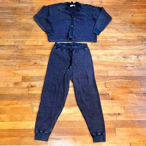 RD STYLE Waffle Knit, 2 Piece Lounge Set, Marled Blue/Black - Size Small